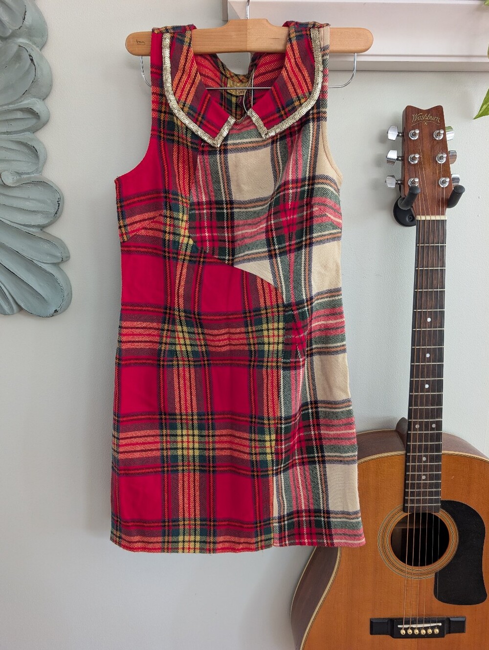 Vintage Princess Vera Wang Red Plaid Sleeveless Holiday Christmas Party Dress